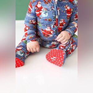 Posh‎ Peanut Santa Claus Footie Zippered One Piece Bamboo Sz NB Newborn Ruffles